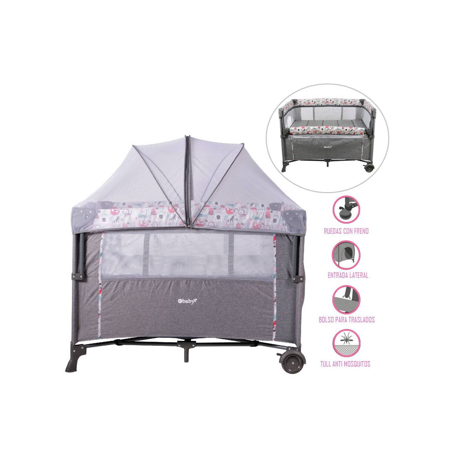 Cuna Colecho Nala EB751 Gris/Rosado