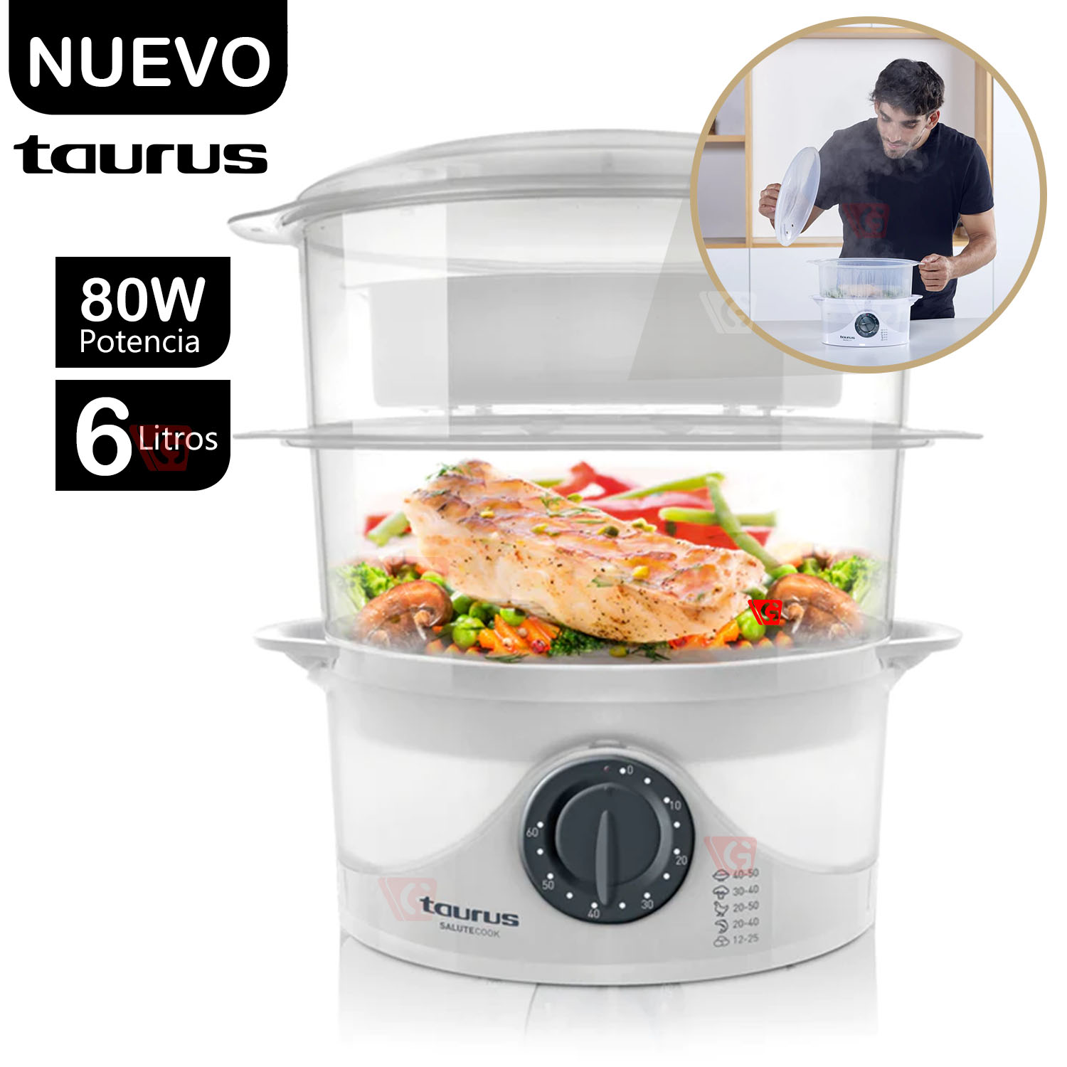 Vaporera de Alimentos Taurus SALUTECOOK II Blanco