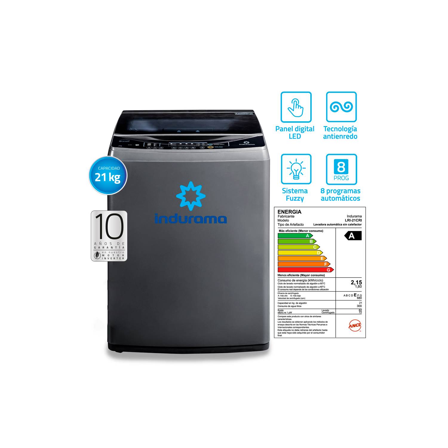 Lavadora Automática Indurama  LRI-21CRI  Croma 21 Kg