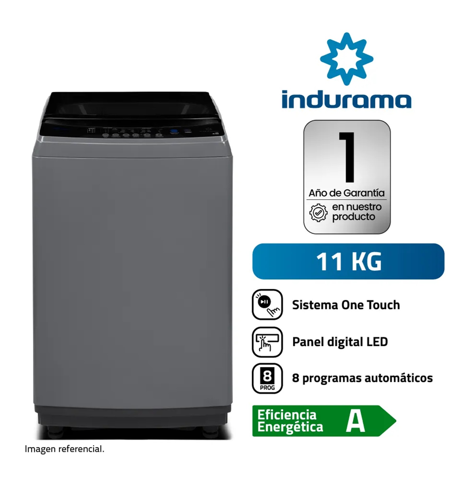  Lavadora Automática Indurama LRI-11DGR 11kg Gris Oscuro