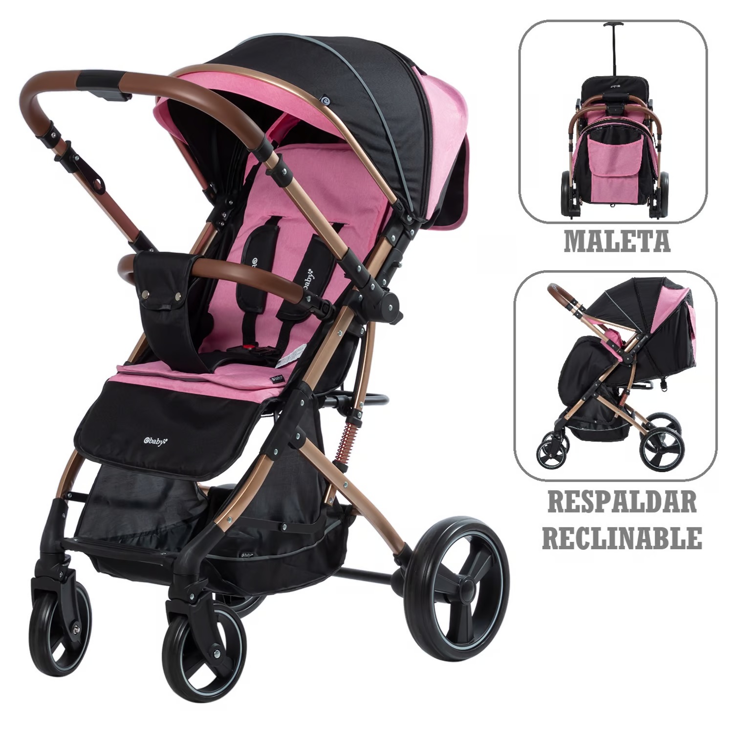 coche de paseo Rudi tipo maleta Ebaby EB119 Rosado