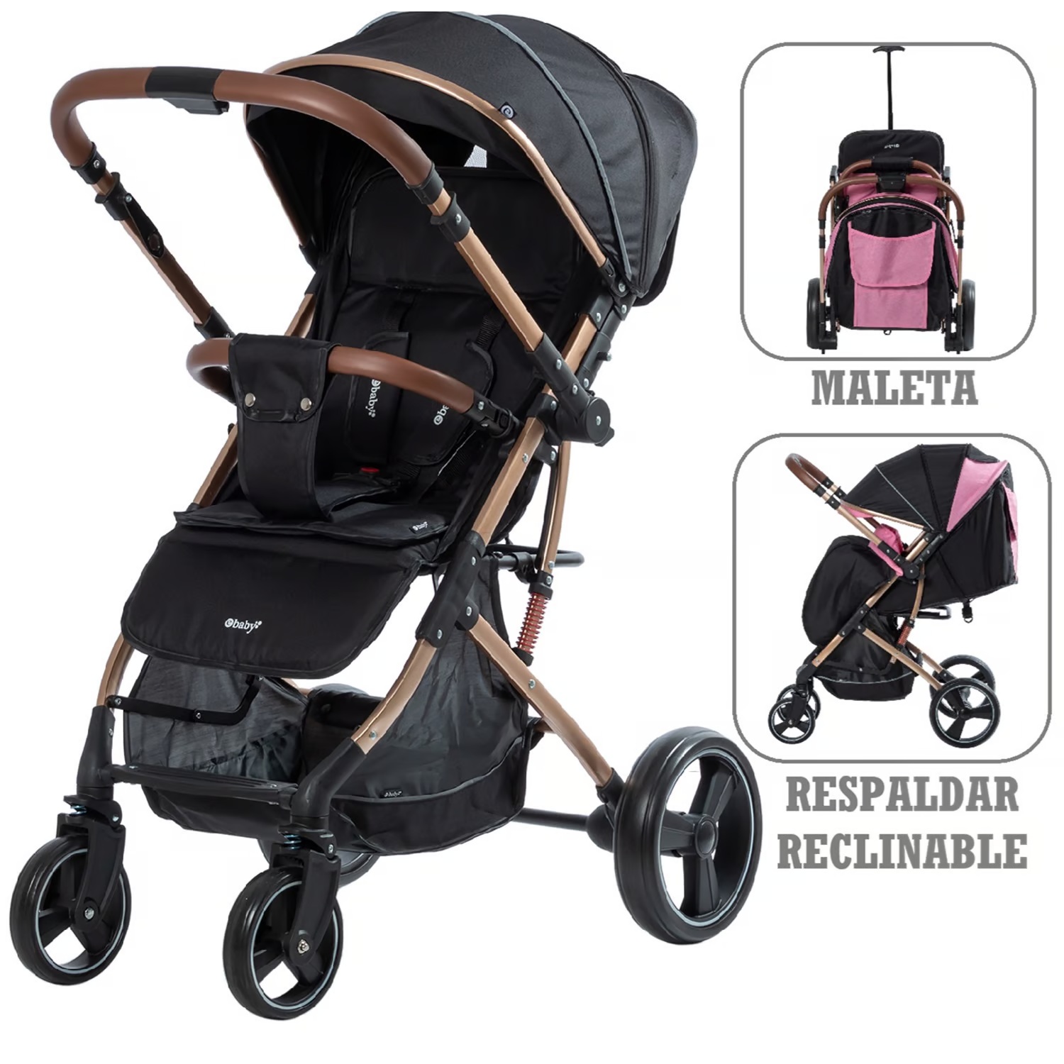 coche de paseo Rudi tipo maleta Ebaby EB119 Negro