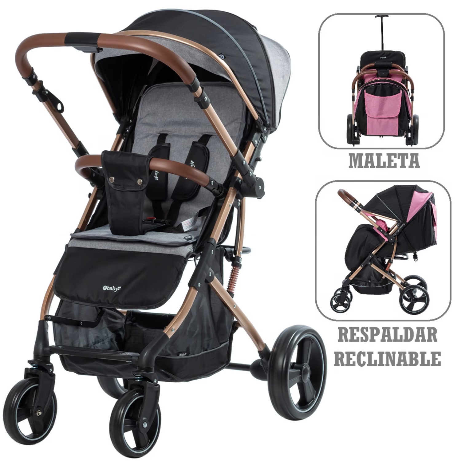 coche de paseo Rudi tipo maleta Ebaby EB119 Gris
