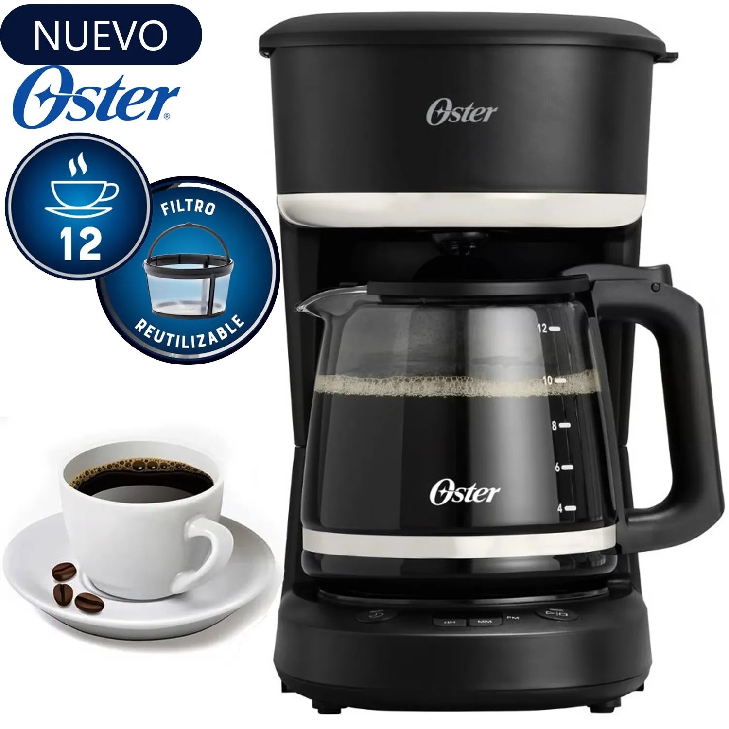 Cafetera Oster Progamable Filtro reutilizable BVSTDCP121B -Negra