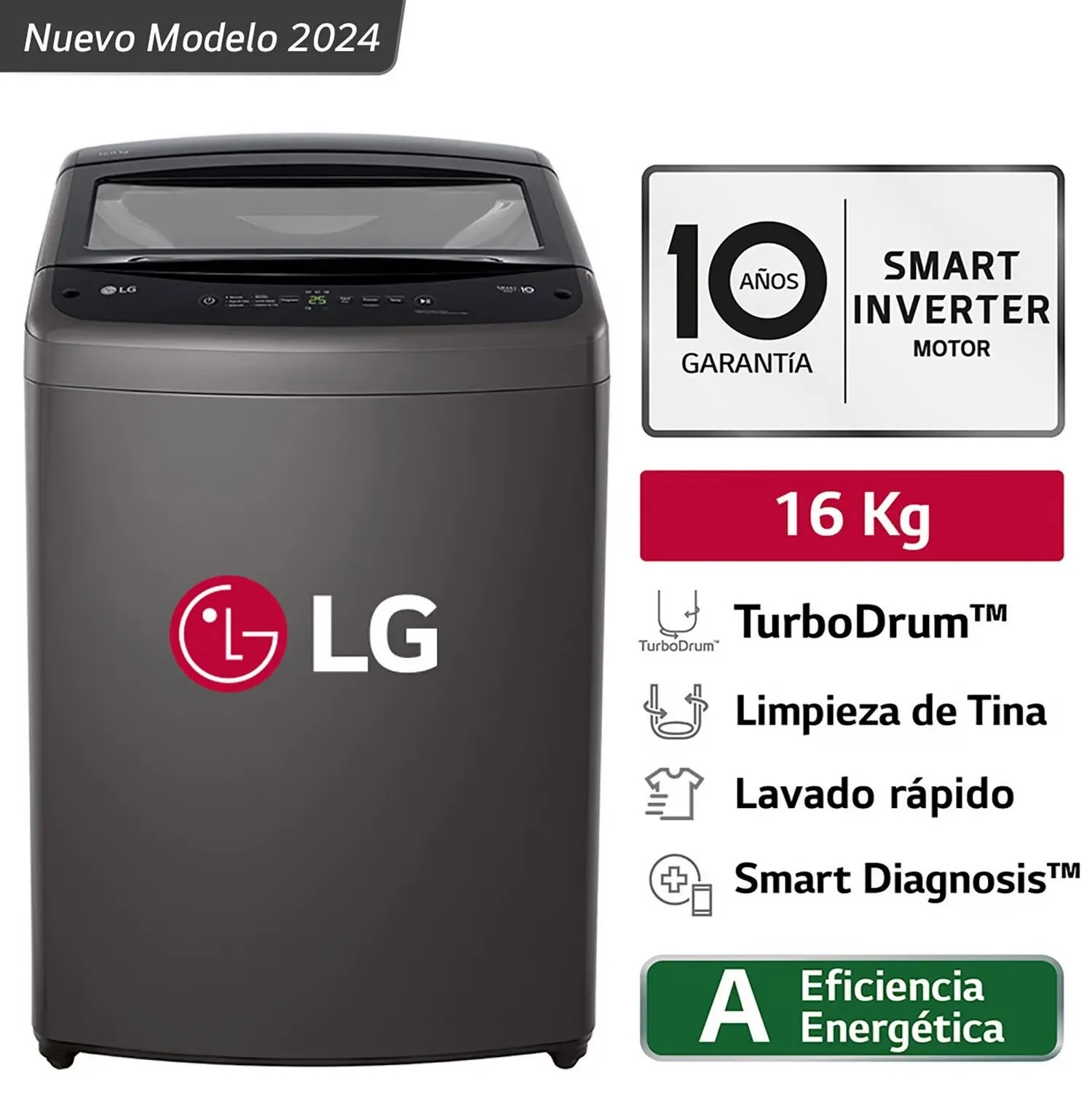 Lavadora LG Carga Superior 16 Kg WT16BVTB Negro