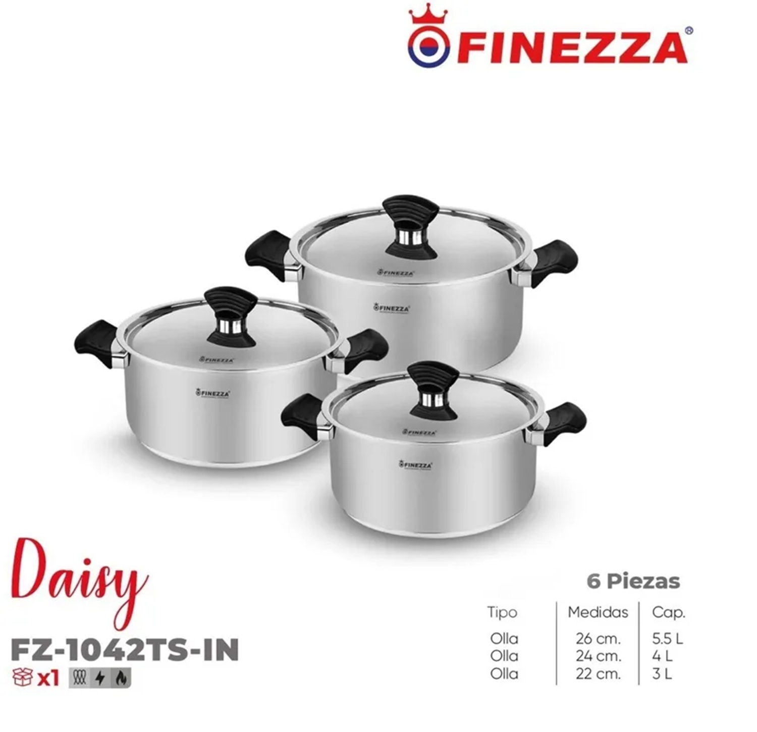 Juego Ollas de acero 6 Pzas Finezza  (FZ-1042TS-IN)