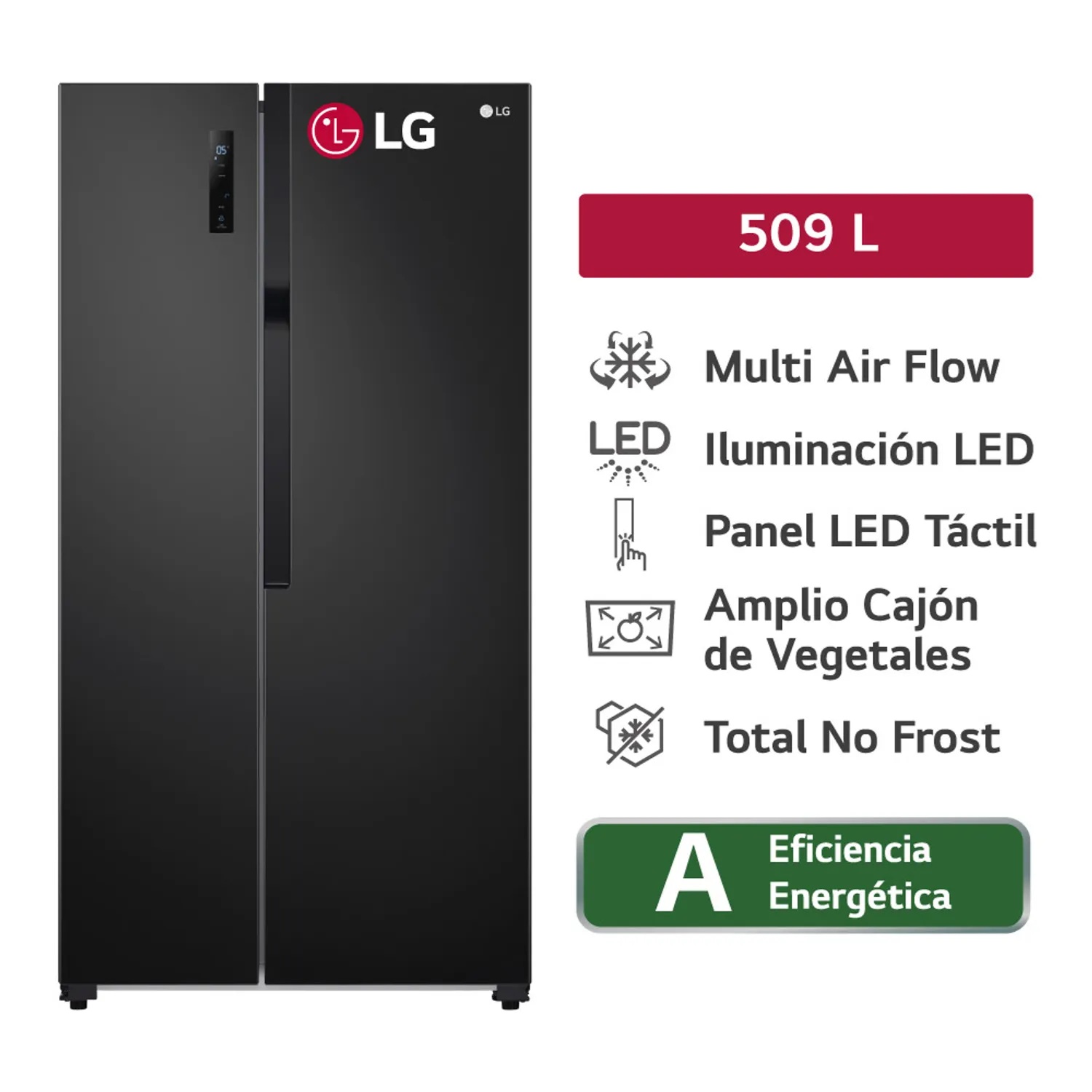 Refrigeradora GS51MPD 509L Multi Air Flow Side By Side Negro LG