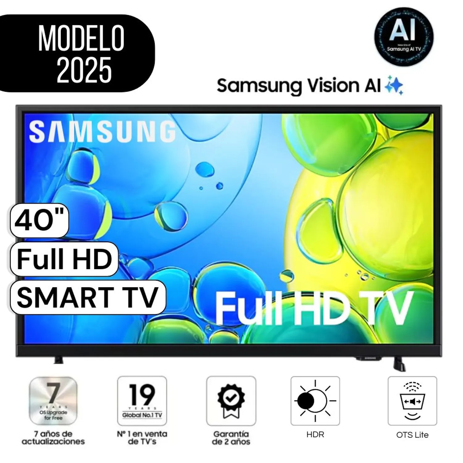 Televisor Samsung 40" Pulg. Full HD 40F6000FGX Smart TV Modelo 2025 - Negro