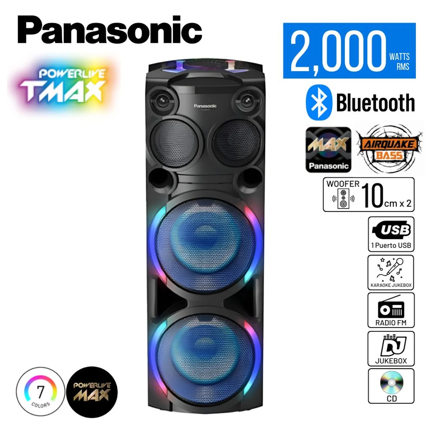 Equipo de Sonido Panasonic SC-TMAX50PUK One Box 2000 Watts RMS