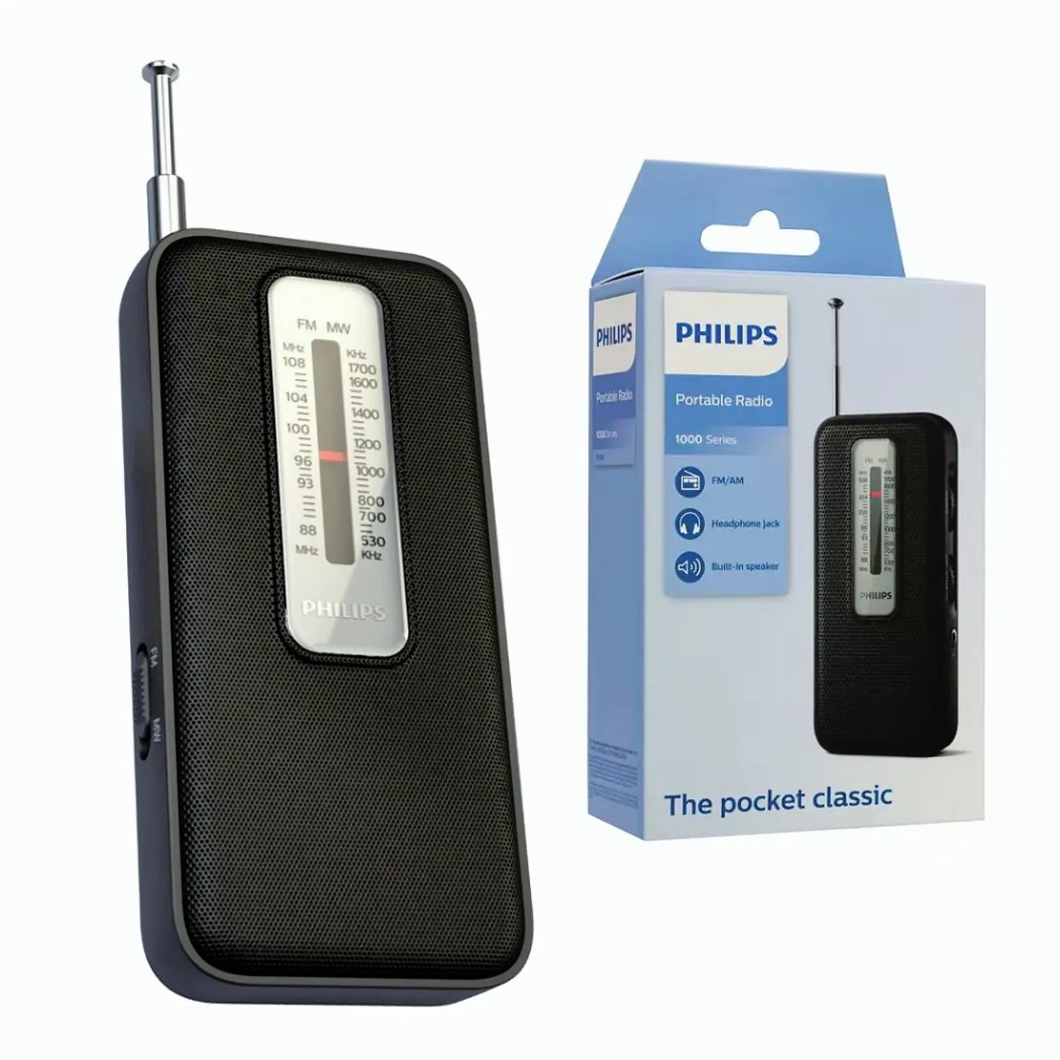 Radio Portátil a Pilas Retro Philips AMFM TAR1506 - Negro