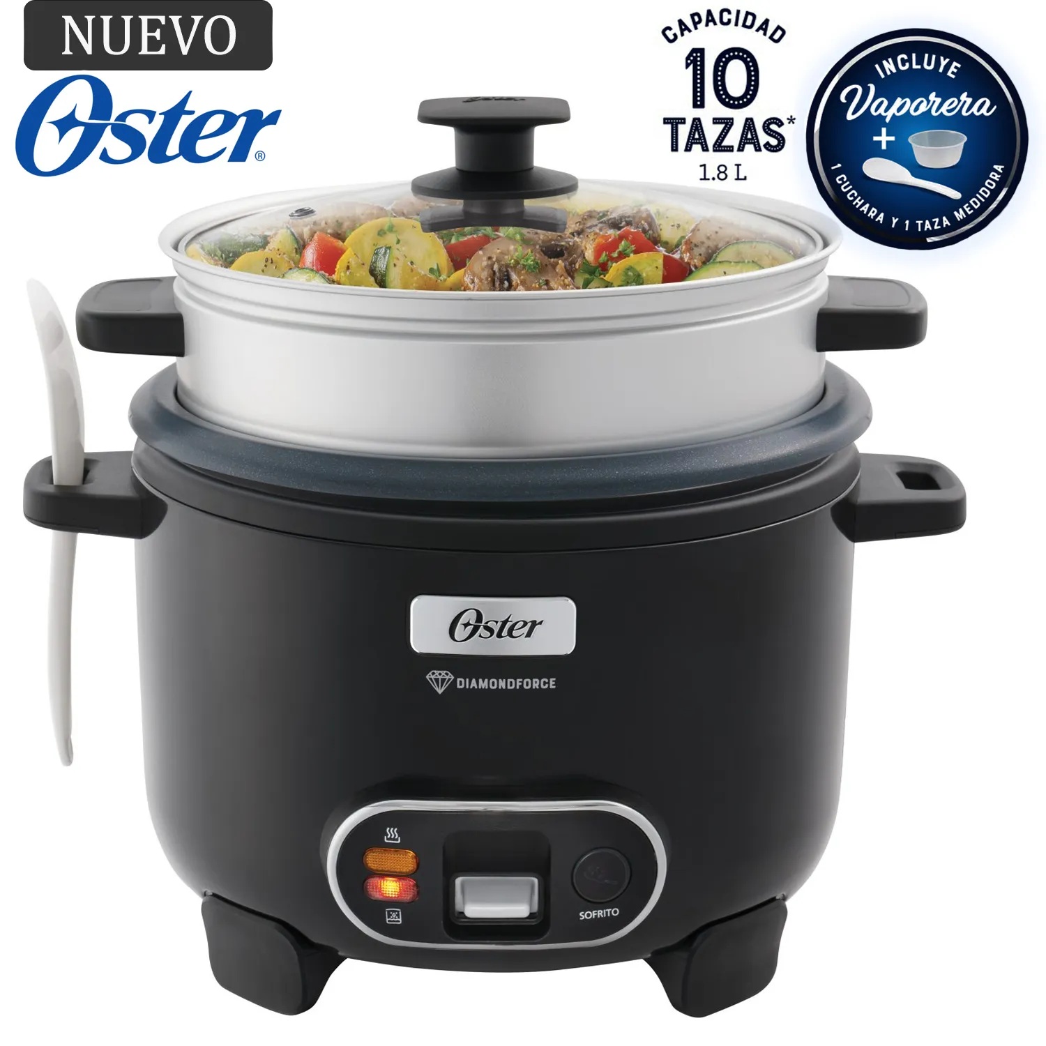 Arrocera Oster 1.8L Sofrito Vaporera DiamondForce Negra CKSTRC10DFBLK
