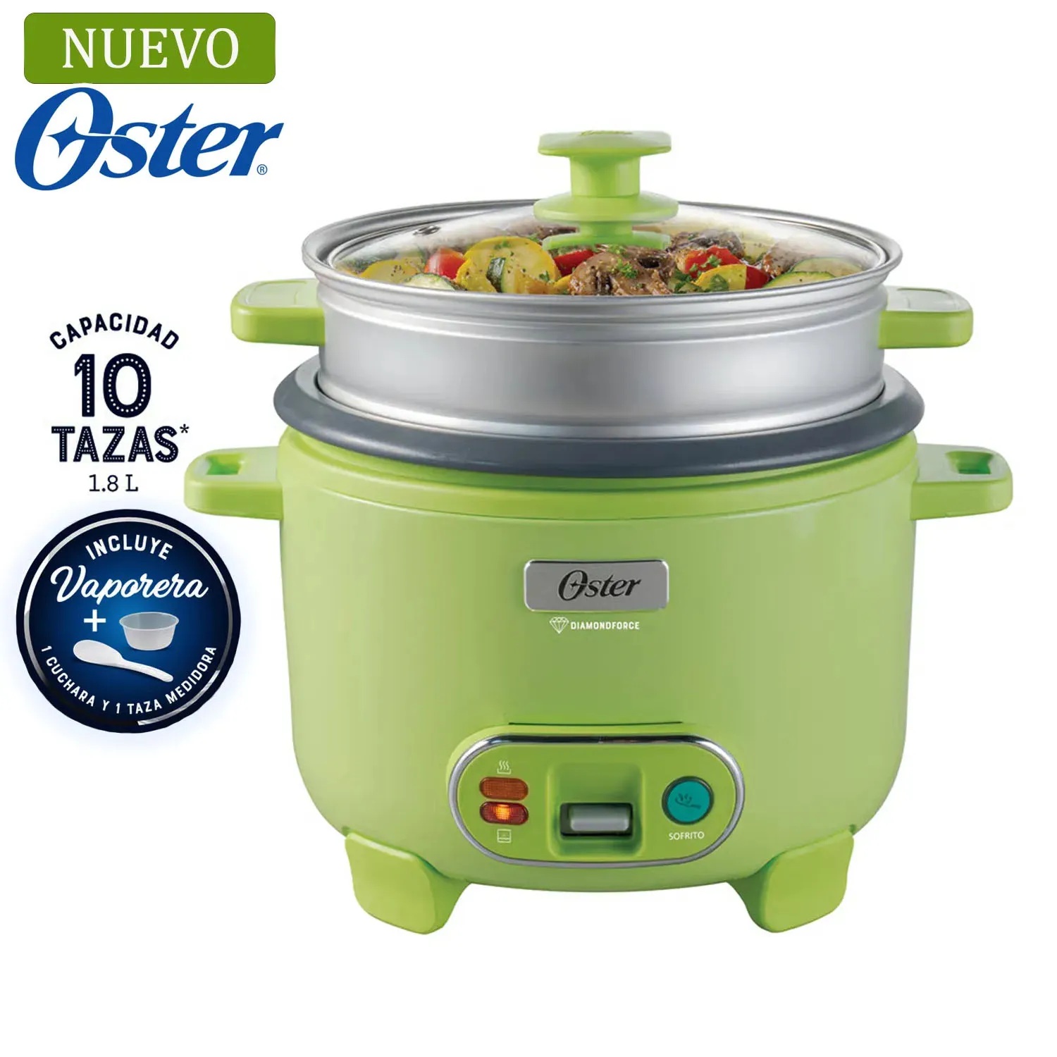 Arrocera Oster 1.8L Sofrito Vaporera DiamondForce Verde CKSTRC10DFGRN
