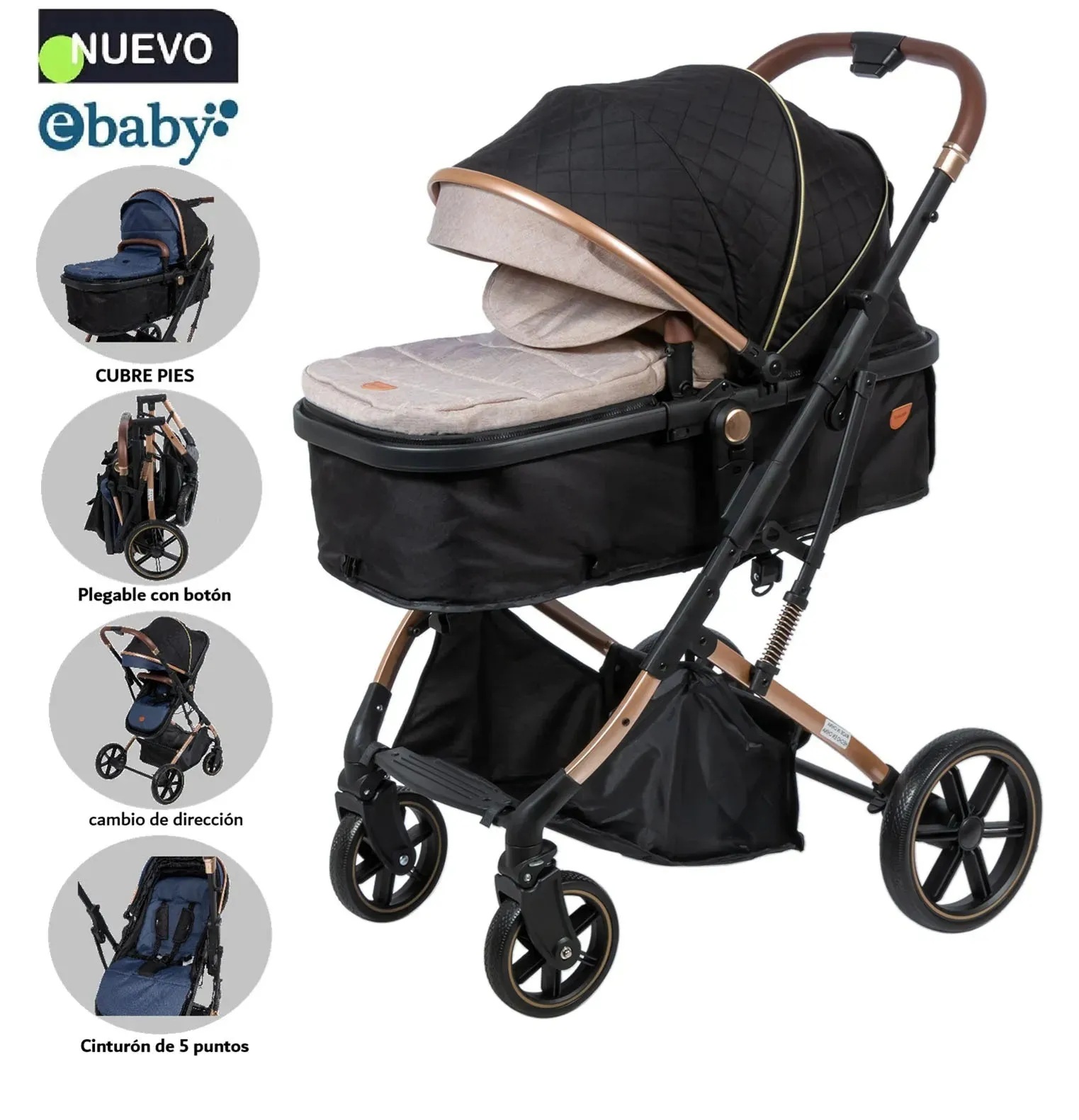 Coche Cuna Moisés de Lujo SATURNO EB126-1 Beige