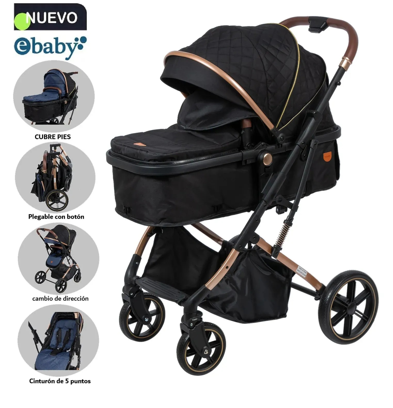 Coche Cuna Moisés de Lujo SATURNO EB126-1 Negro