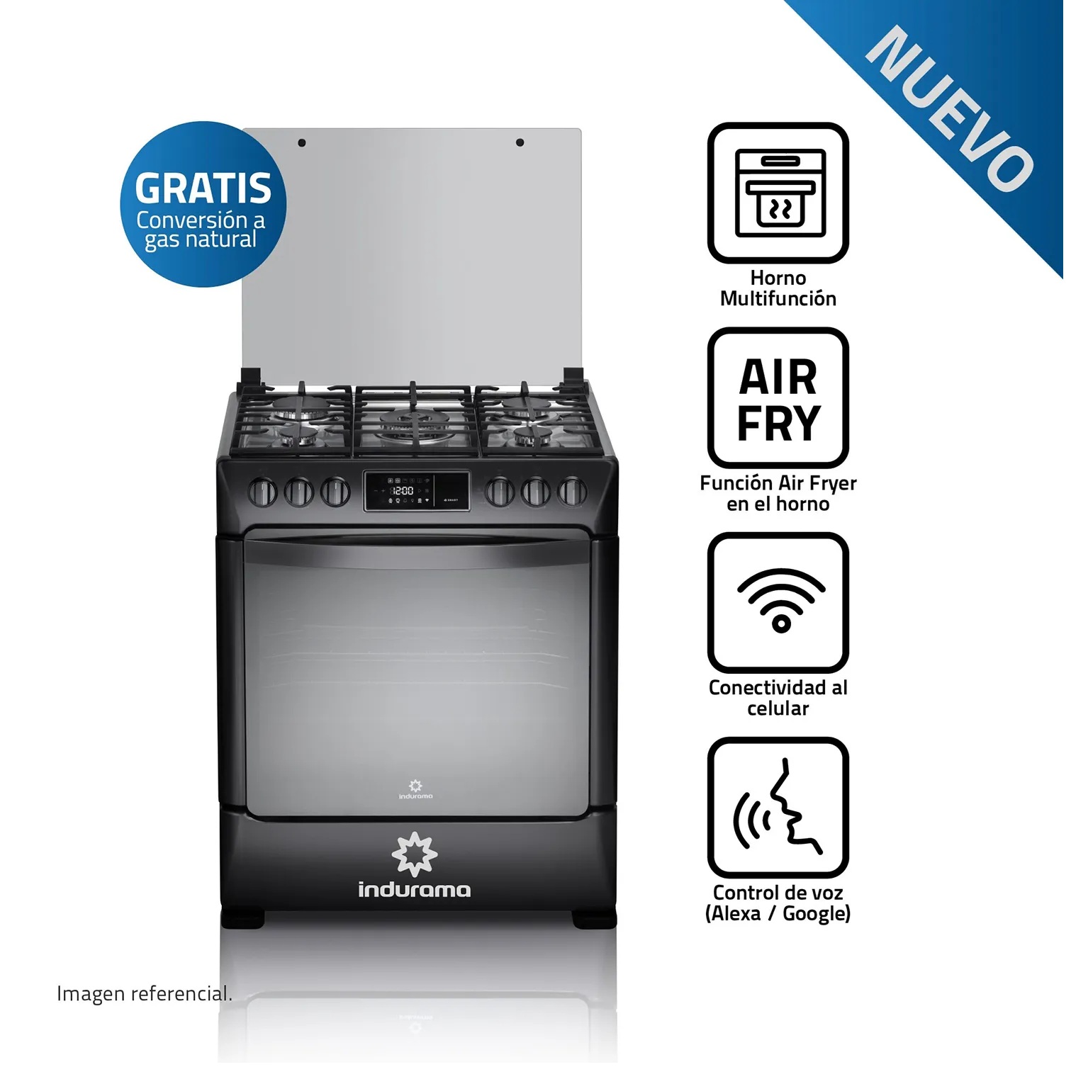 Cocina Indurama Smart CPI-3595N 30 Pulgadas 5 Hornillas Black Steel