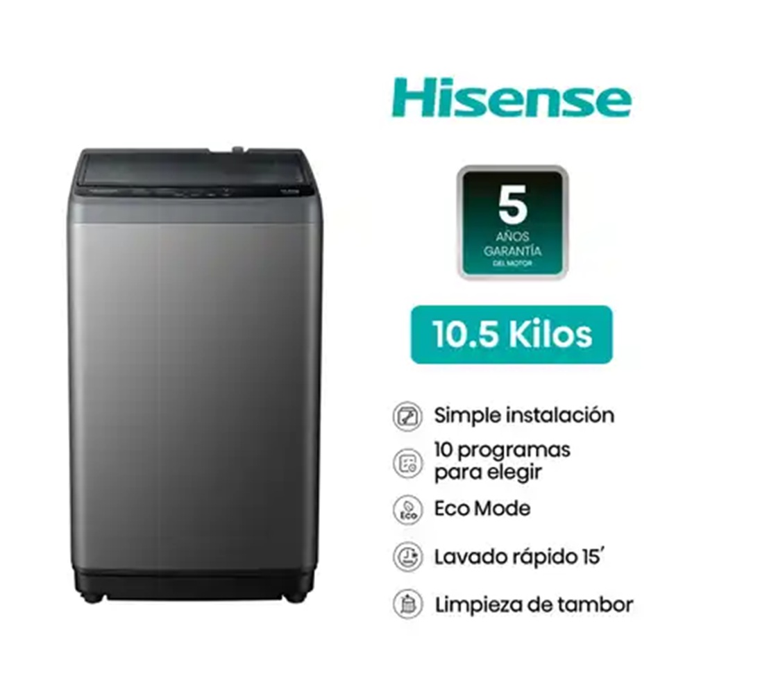 Lavadora Hisense 10.5 kg Carga Superior Automática WT1D1030UT