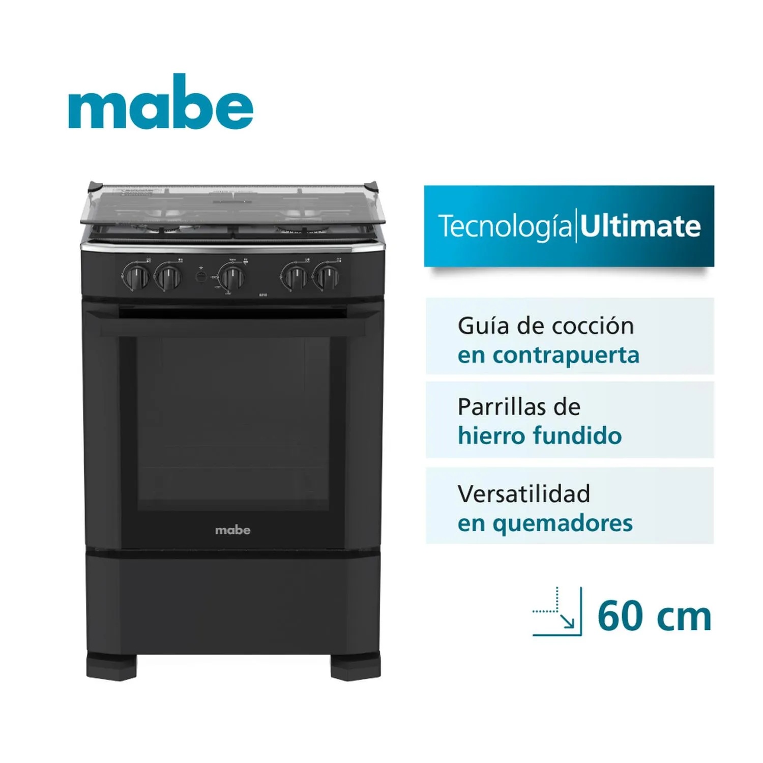 Cocina a Gas 60 cm Negro Mabe CMP6010FN0
