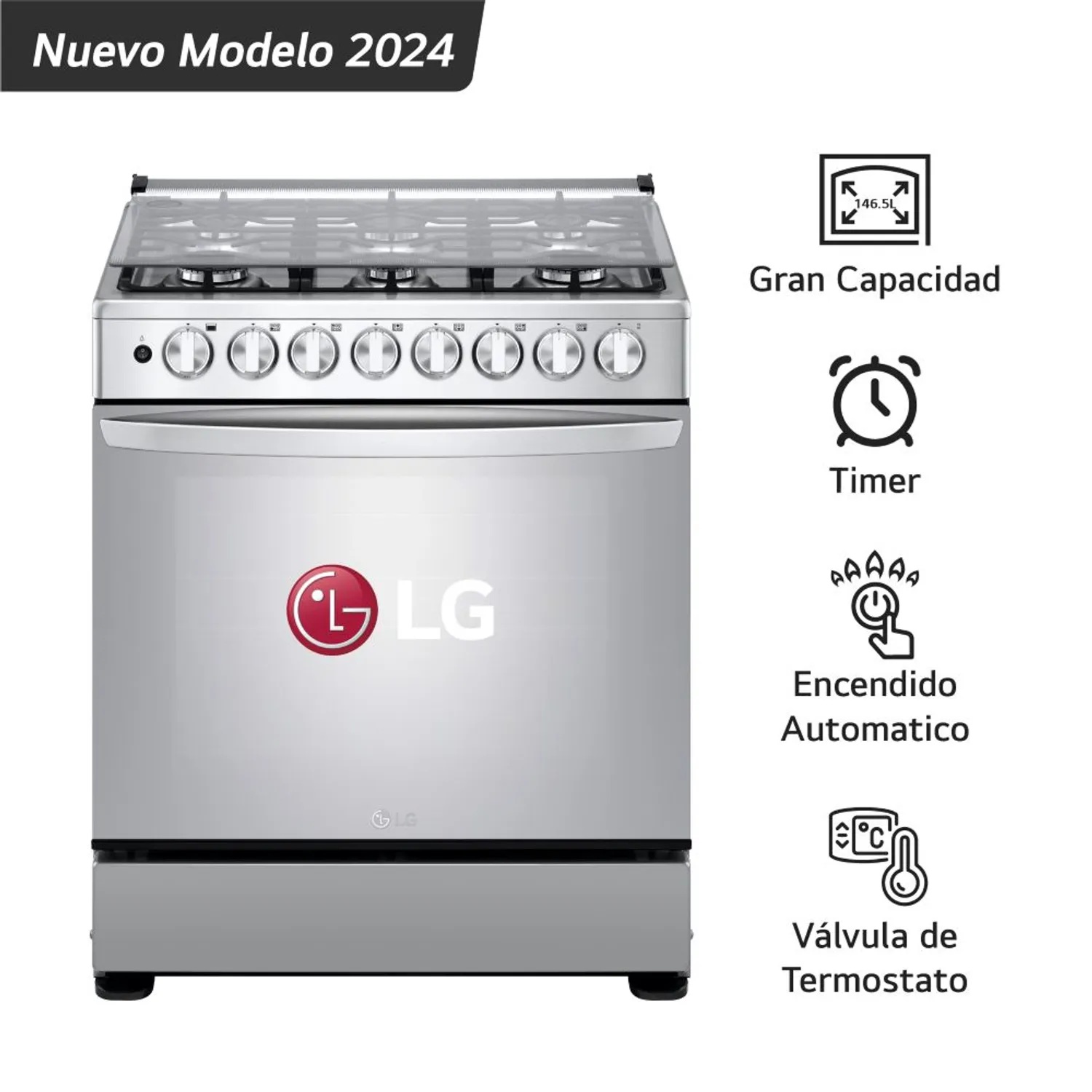 Cocina A Gas 6 Hornillas Gran Capacidad Acero Inoxidable LG LRGZ5255S