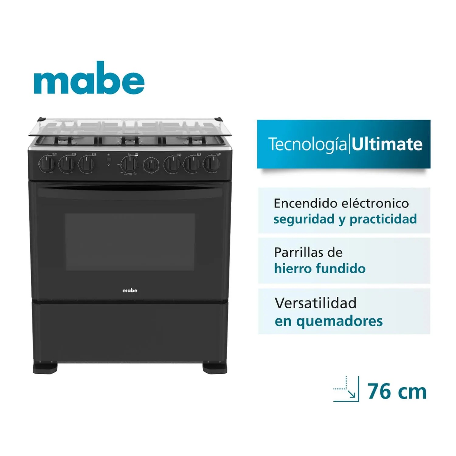 Cocina de Piso a Gas 76 cm Negro Mabe CMP3020FN1