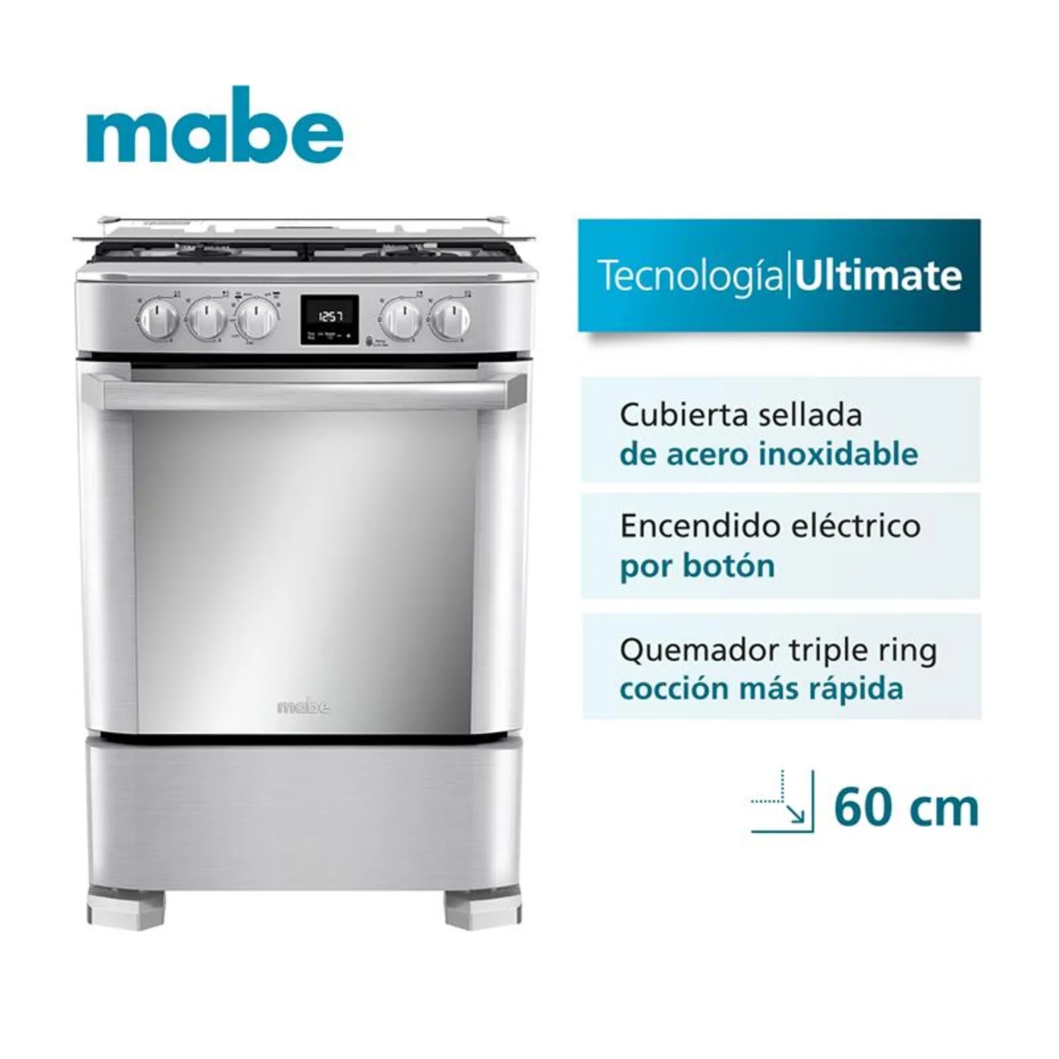 Cocina de piso a Gas 60cm Inox Mabe CMP6085FX1