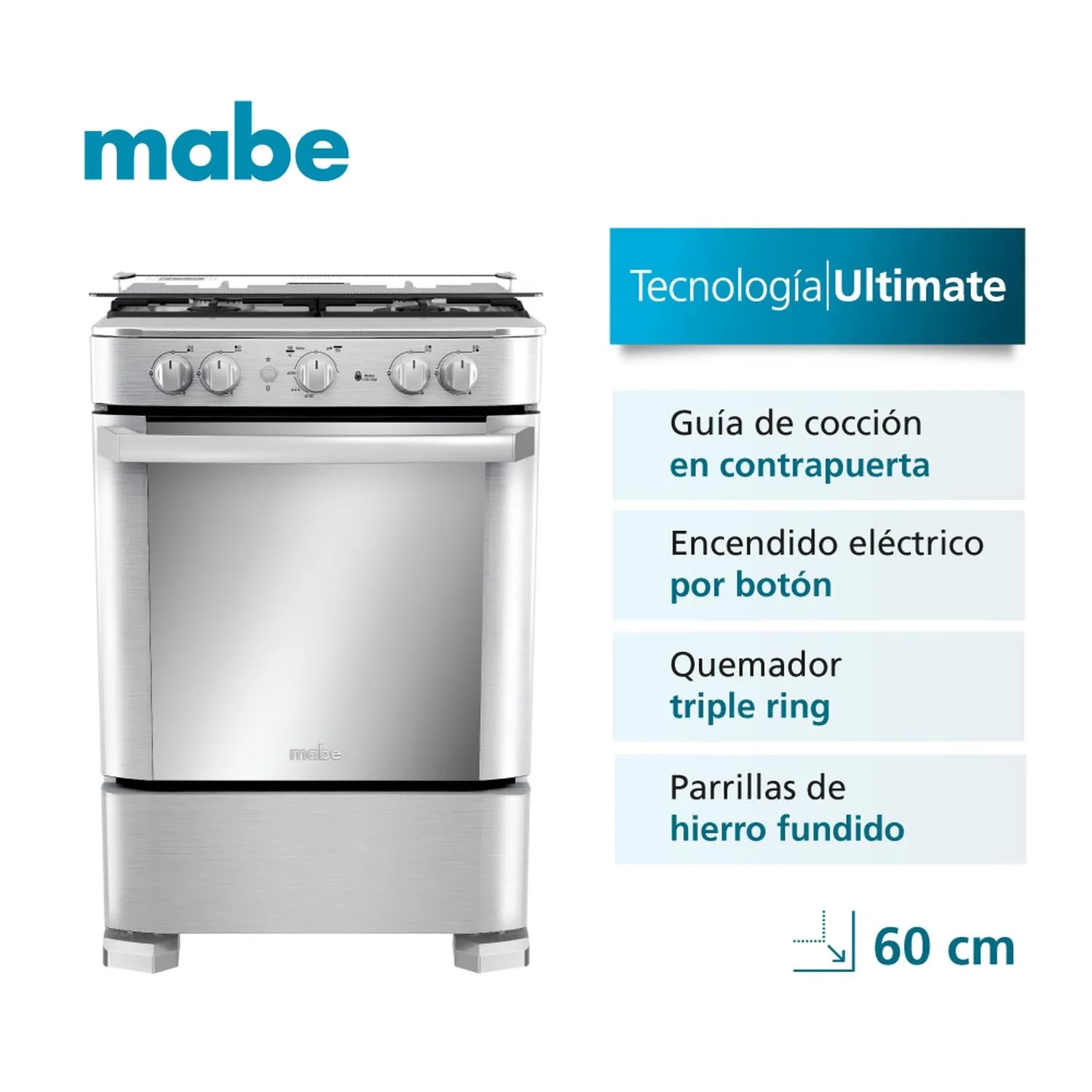 Cocina de piso a Gas 60cm Inox Mabe CMP6060FX1