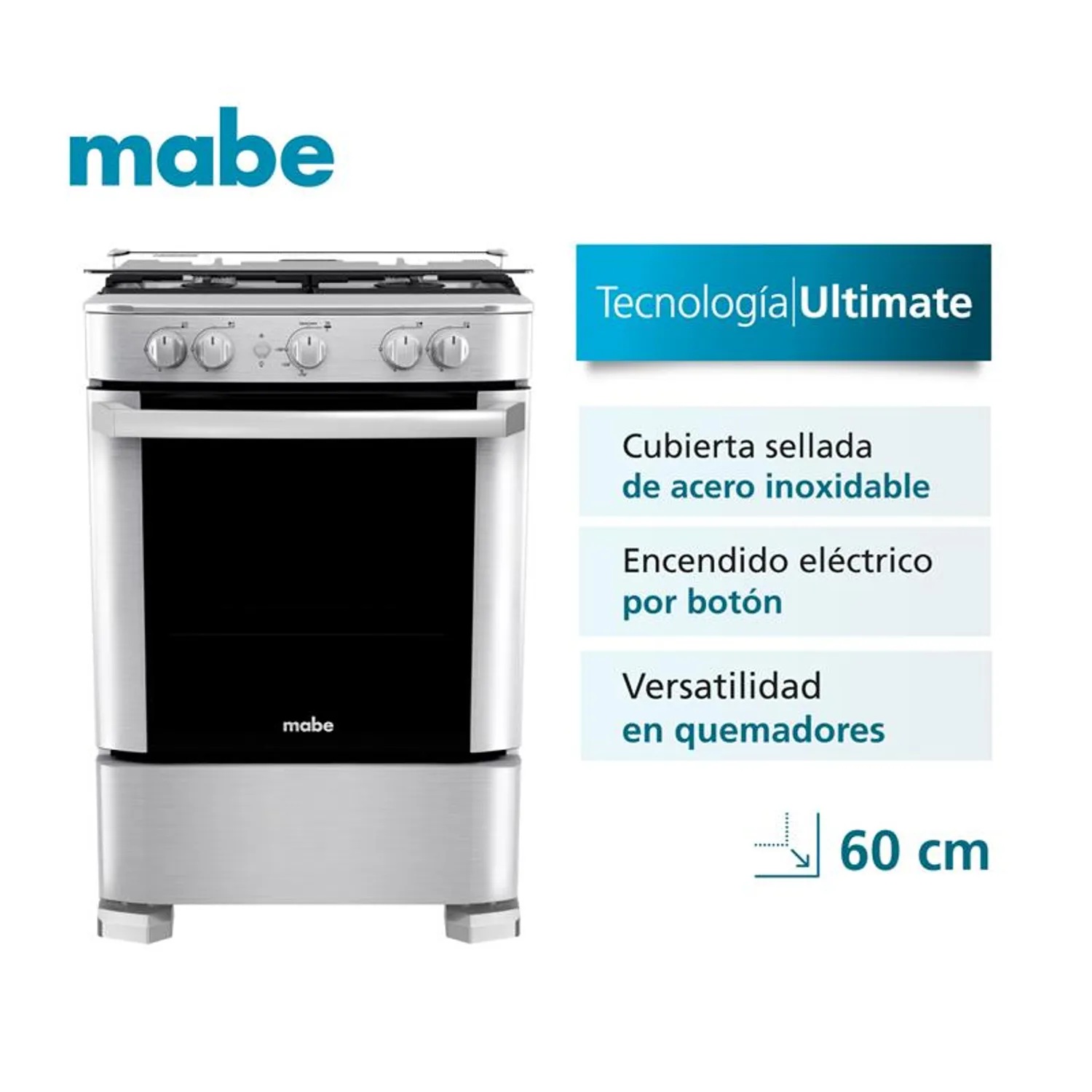 Cocina de piso a Gas 60cm Inox Mabe CMP6035FX1
