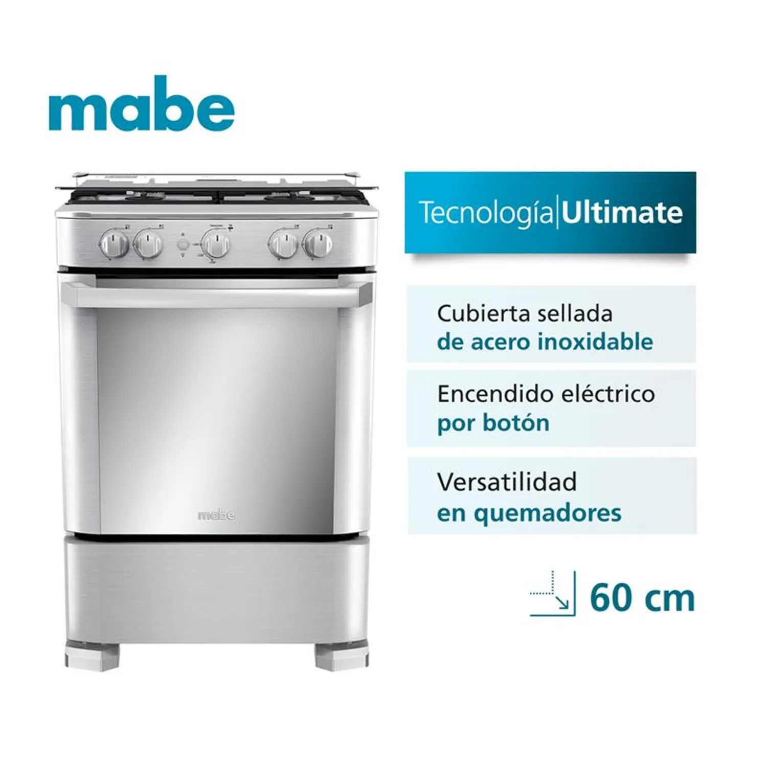 Cocina de piso a Gas 60cm Inox Mabe CMP6030FX1