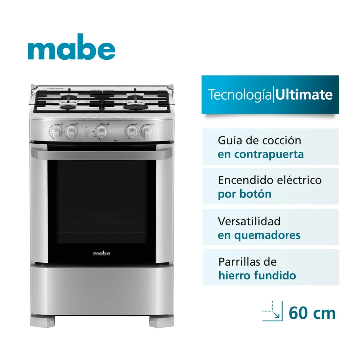Cocina de piso a Gas 60cm Silver Mabe CMP6020FG1